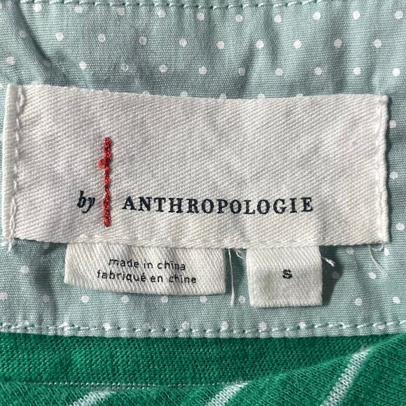 By Anthropogie Kelly Green White Stripe T-shirt Ruffled Back Sz SMALL Preppy - Picture 6 of 8